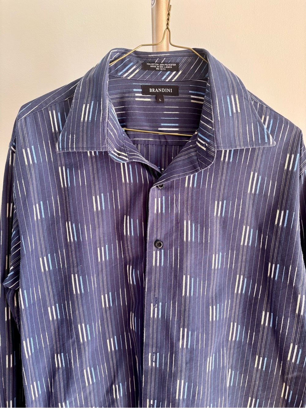 Brandini Men's Navy Blue Patterned Button-Up Shirt